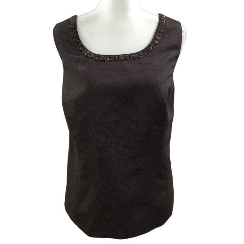 Kasper Brown Beaded Sleeveless Blouse Top